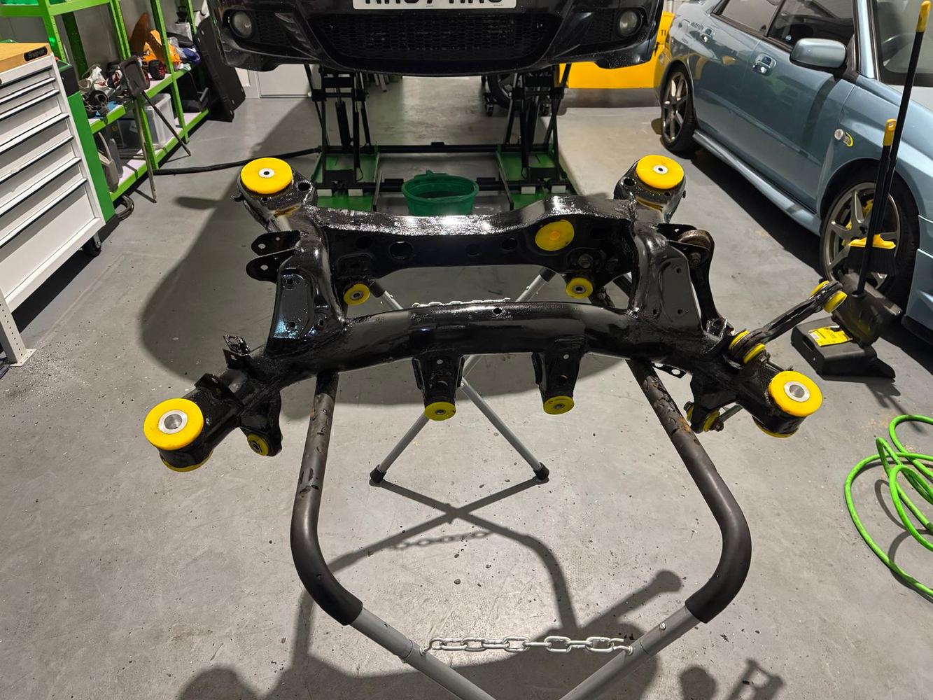 Rear subframe restoration with poly bushes installed.
