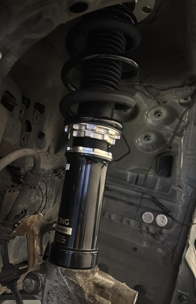 Brake and suspension detail during rebuild.