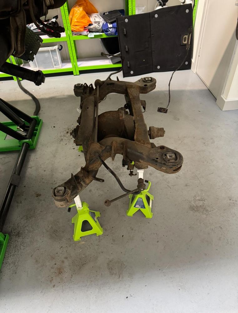 Subframe removed before restoration work.