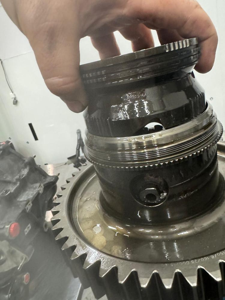 Manual gearbox assembly during rebuild.